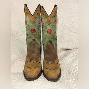 LAREDO Dan Post, miss kate style TEAL, BROWN&FLORAL cowboy BOOTS.Genuine Leather